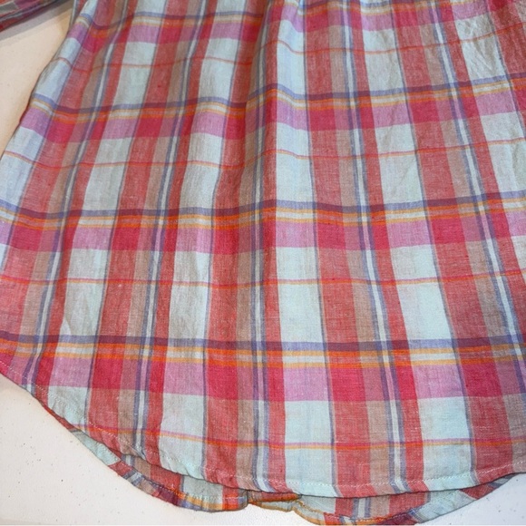 GAP Womens Boyfriend Fit 100% Linen Button Shirt Long Sleeve Pink Plaid Small - Picture 9 of 11